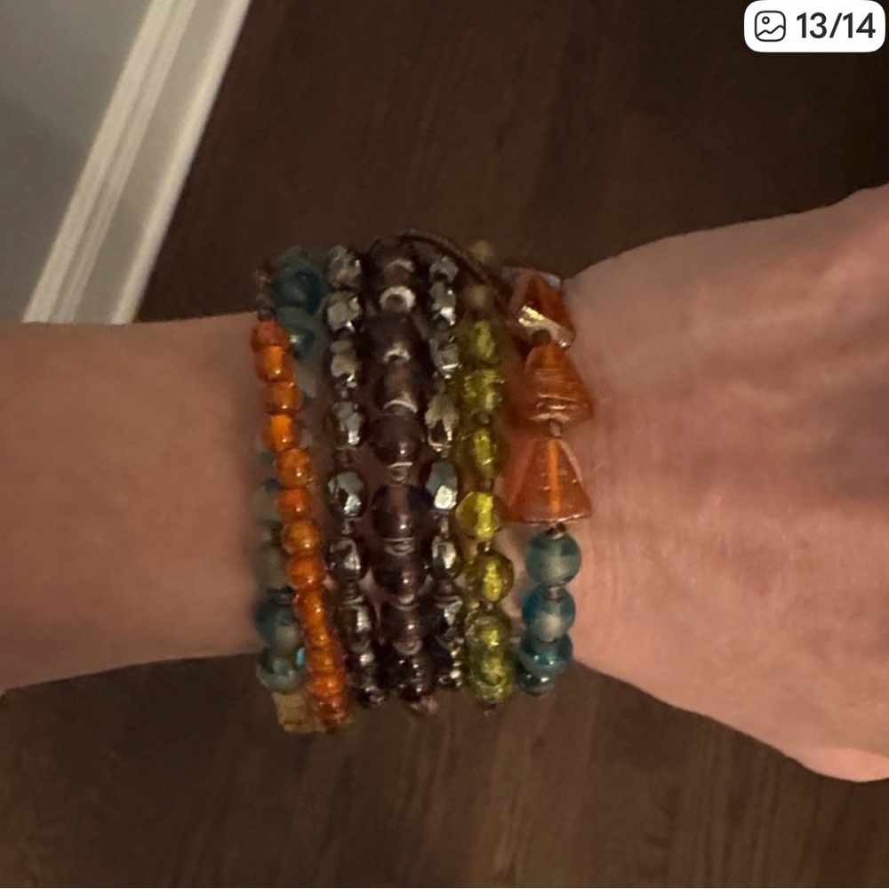 Boho Multi-Strand Beaded Wrap Bracelet – Earth Tone & Turquoise Accent - Picture 2 of 2